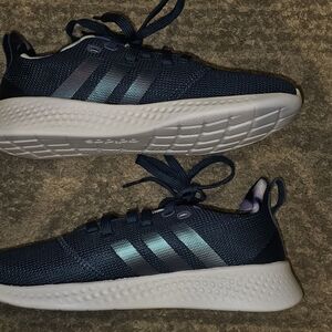 Adidas Blue and White Sneakers with Breathable Mesh and Cushioned Sole